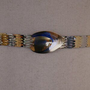 Vintage 80s‎  1" Metallic Snake Scale Silver Gold Tone Waist Belt Womens S/M